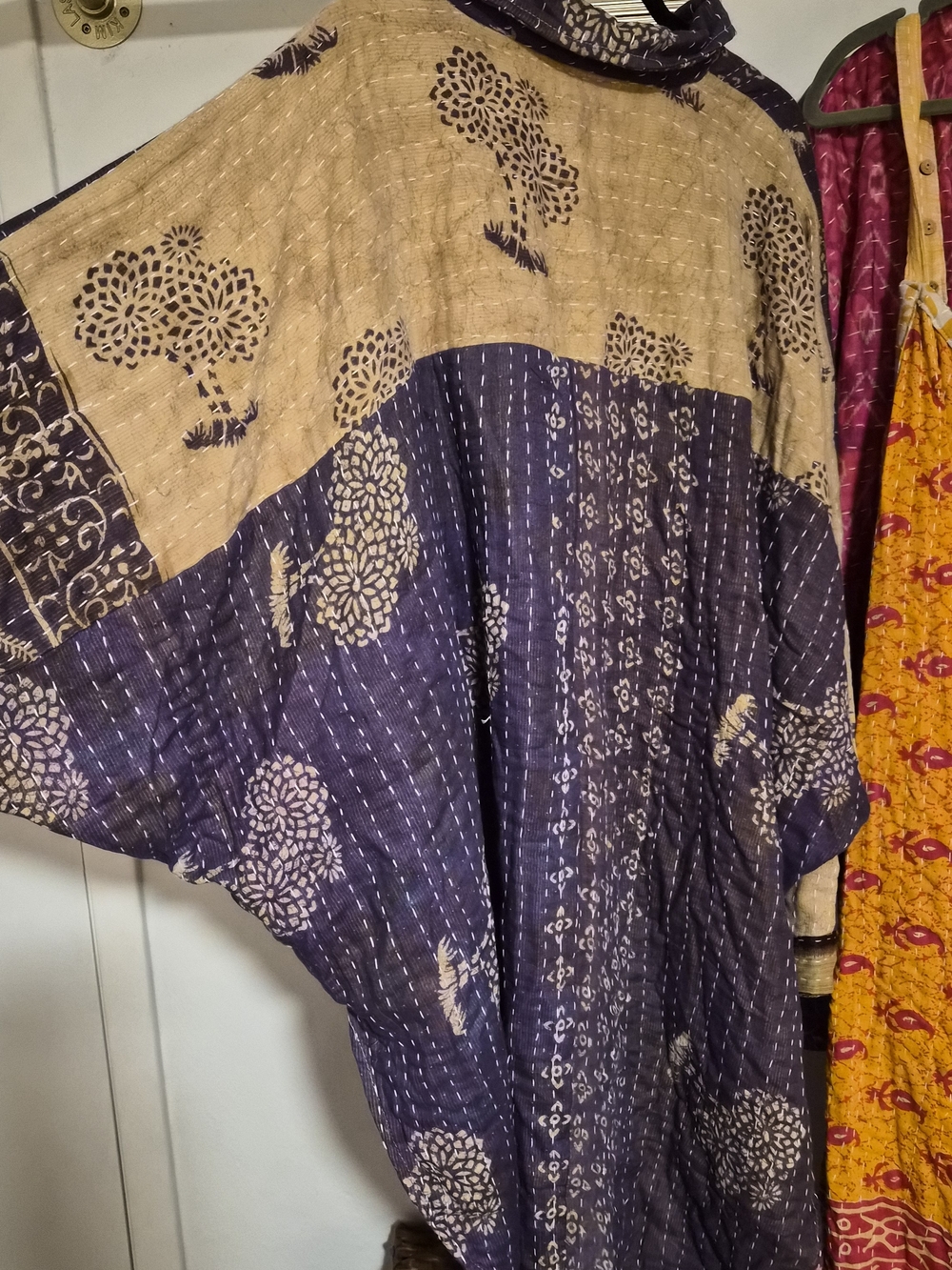 NWT Purple & Cream Kantha Quarter Button Down With Pockets - Picture 4 of 5